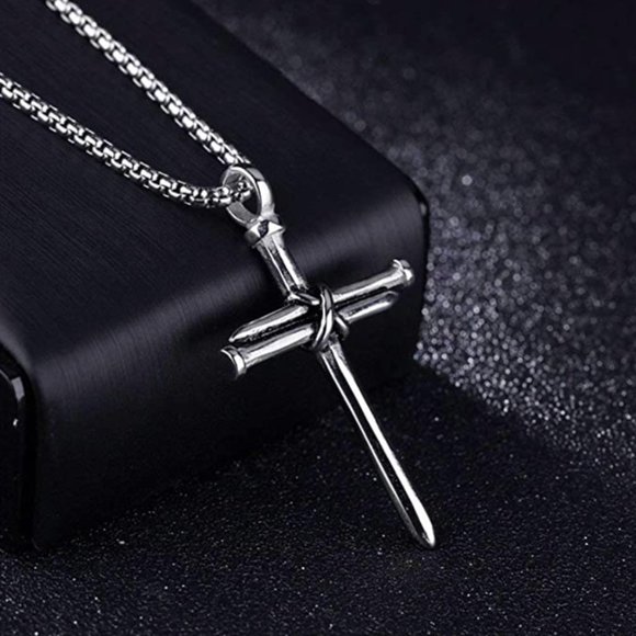 Men's Stainless Steel Cross Necklace - Picture 3 of 5